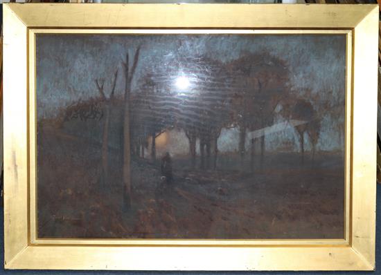 Gerald Fitzgerald (1873-1935) Shepherd and flock at twilight, 24 x 35.5in.
